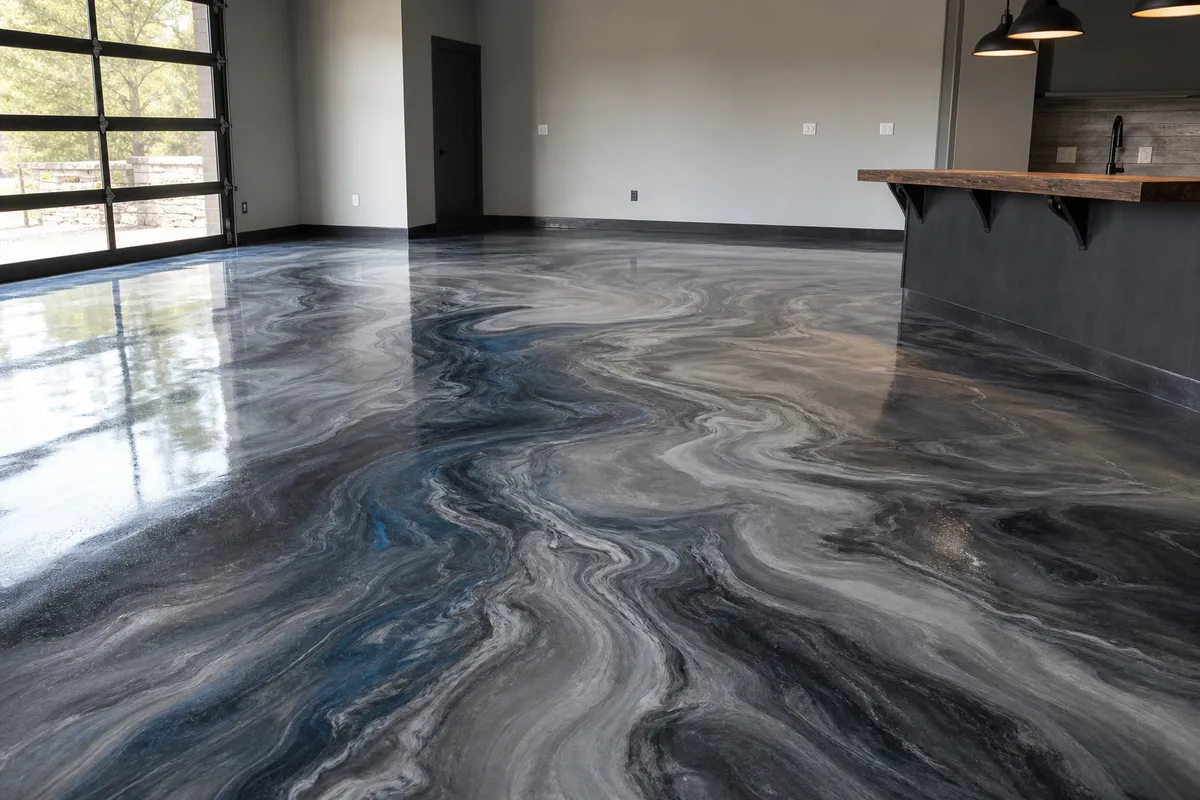 Decorative metallic floor coating finish